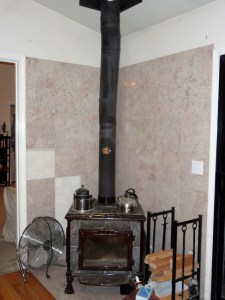 Our beloved wood stove, and its surrounding mess